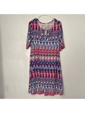 Chico’s Multicolor Ikat Print Short Sleeve Super Soft Dress Size Large